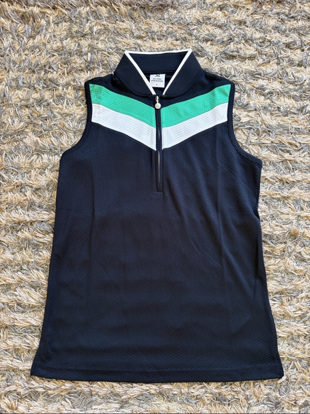 Daily Sports Sleeveless Zip Golf Top in Navy, White & Green, Size S